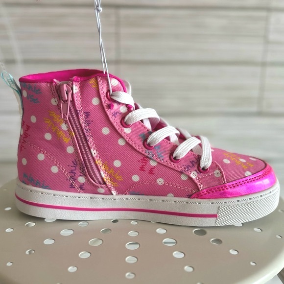 🆕 Disney Ltd Ed. Hot Pink Minnie Mouse Bow Icon Zip-Side High-Top Sneakers - Picture 10 of 14